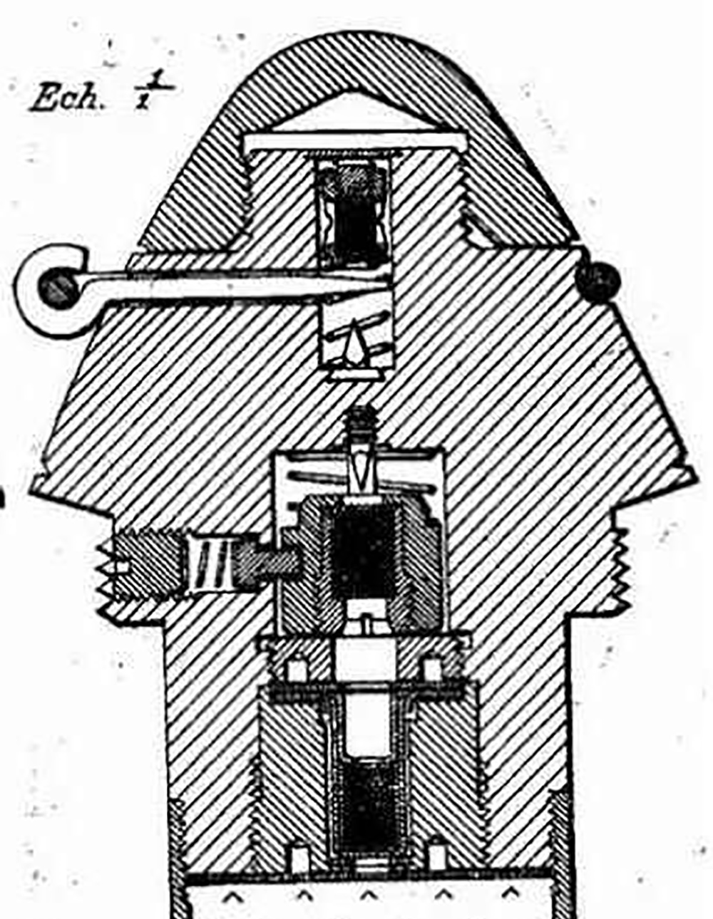 Scheme of a German HZ14 Fliehb percussion fuse with centrifugal force arming system